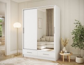 Garderobna omara z drsnimi vrati Estantte II z ogledalom - 150 cm - bela