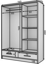 Eltap - loft - Garderobna omara z drsnimi vrati Estantte II - 150 cm - črna
