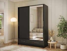 Garderobna omara z drsnimi vrati Estantte II z ogledalom - 150 cm - črna