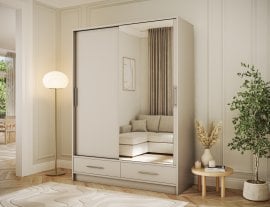 Garderobna omara z drsnimi vrati Estantte II z ogledalom - 150 cm - kašmir