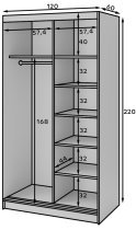 Eltap - loft - Garderobna omara z drsnimi vrati Marrphy II z ogledalom - 120 cm