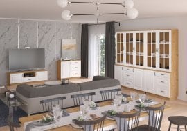 Jedilnica in dnevna soba Flawia - hrast artisan/bela