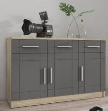 Široka komoda Paris - grafit/hrast artisan GR 3F3S