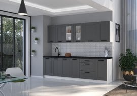 Kuhinjski sestav Luna 260 cm - dustgrey/bel - 3 sestav