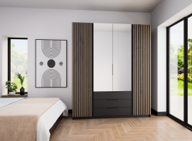 Garderobna omara Kaja 2LAM 2 3S - črna/črna/evoke hrast