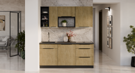 Kuhinjski sestav Cremona 180 cm - hrast/črna - 1 sestav