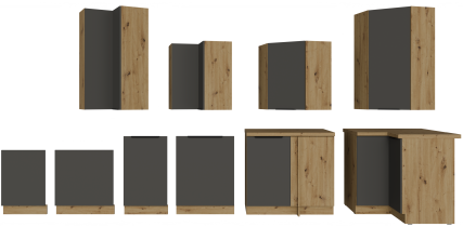 Stolarz-Lempert - Zgornja kotna omara Aria - siva/artisan hrast - 60x60 GN-72 1F (45°)