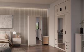 Garderobna omara Elena BP02 z ogledalom - peščeno bež