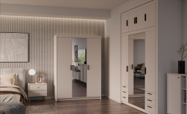 Garderobna omara Elena BP03 z ogledalom - peščeno bež