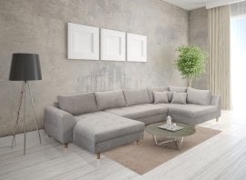 Kotna sedežna garnitura v U obliki Ariella - tkanine Aragon, Cashemire