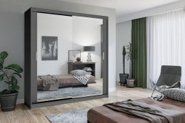 Garderobna omara z drsnimi vrati Lux 203 LED - siva 