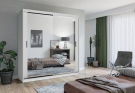 Garderobna omara z drsnimi vrati Lux 203 LED - bela 