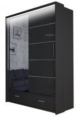 Garderobna omara z drsnimi vrati Sycylia LED 150 - črna