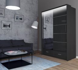 Arkos meble - Garderobna omara z drsnimi vrati Sycylia LED 150 - črna