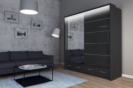 Arkos meble - Garderobna omara z drsnimi vrati Sycylia LED 200 - črna