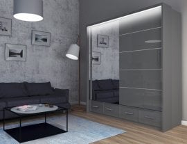 Garderobna omara z drsnimi vrati Sycylia LED 200 - siva