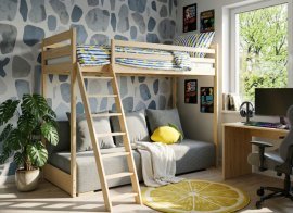 Pograd z dvosedom Sofino - 90x200/140x200 cm - bor/siva tkanina Zoom 15 Sage