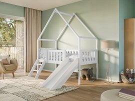 Otroška postelja hiška s toboganom Angel - 80x180 cm - bela
