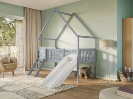 Otroška postelja hiška s toboganom Angel - 80x180 cm - siva