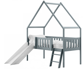 Otroška postelja hiška s toboganom Angel - 80x180 cm - siva