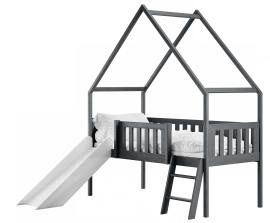 Otroška postelja hiška s toboganom Angel - 80x180 cm - grafit
