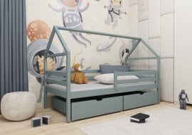 Otroška postelja hiška Aron - 80x160 cm - siva