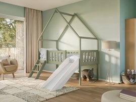 Otroška postelja hiška s toboganom Angel - 80x180 cm - olive