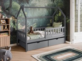 Otroška postelja hiška Natan - 90x190 cm - siva