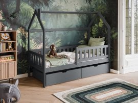 Otroška postelja hiška Natan - 90x190 cm - grafit