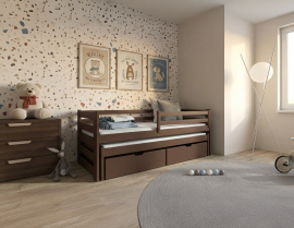 Otroška postelja z dodatnim ležiščem Senso - 80x160 cm - temno čokoladna