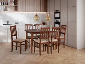 Drewmix - Komplet za jedilnico Miza Max 4 oreh + 6 stolov Bos 4 oreh 27B