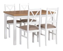 Komplet za jedilnico Miza Alba 1 bela/grandson + 4 stola Nilo 10 bela 30B 