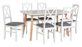 Komplet za jedilnico Oslo 7 bela/bukev + 6 stolov Nilo 11 bela 1B hygge 96