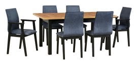 Komplet za jedilnico Modena 2 XL črna/wotan + 6 stolov Fotel 1 luna 1 črna 18B