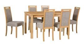 Komplet za jedilnico Wenus 5 L S bela/hrast + 6 stolov Roma 5 bela 13B Neve 100