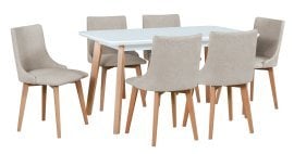 Komplet za jedilnico Oslo 7 bela/bukev + 6 stolov Monti 5 buk 34A