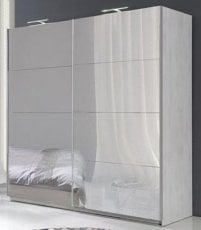 Garderobna omara z drsnimi vrati z 8 paneli z ogledalom Dione D01 - norveški bor/siva