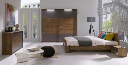Maridex - Postelja Latika Soft - 160x200 cm - burgundi hrast/siva