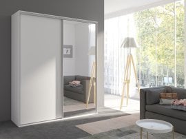 Garderobna omara z drsnimi vrati z ogledalom Grande 204 сm - bela