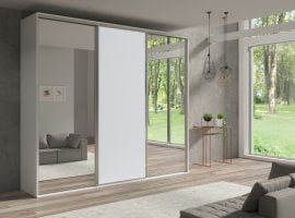 Garderobna omara z drsnimi vrati z 2 ogledaloma Grande 254 сm - bela