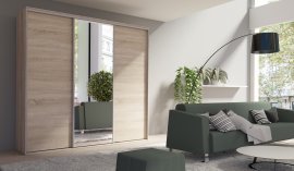 Garderobna omara z drsnimi vrati z ogledalom Grande 254 сm - hrast sonoma