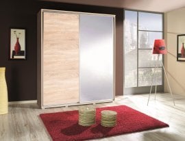 Garderobna omara z drsnimi vrati z ogledalom Penelopa 155 cm - hrast sonoma