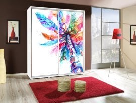 Garderobna omara z drsnimi vrati z grafiko Palma 2 Penelopa 155 cm - bela