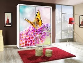 Garderobna omara z drsnimi vrati z grafiko Metulj 2 Penelopa 155 cm - bela