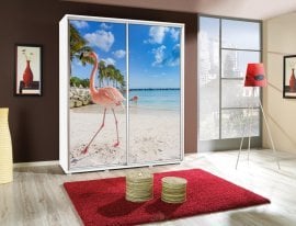 Garderobna omara z drsnimi vrati z grafiko Flaming 2a Penelopa 155 cm - bela