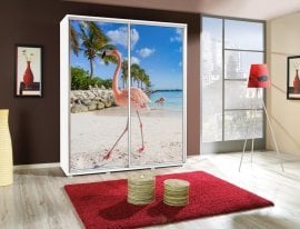 Garderobna omara z drsnimi vrati z grafiko Flaming 2 Penelopa 155 cm - bela