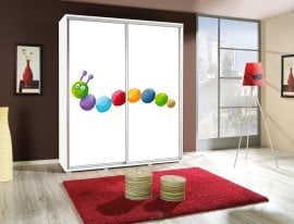 Garderobna omara z drsnimi vrati z grafiko Deževnik Penelopa 155 cm - bela