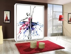 Garderobna omara z drsnimi vrati z grafiko Baletka 3a Penelopa 155 cm - bela