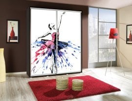 Garderobna omara z drsnimi vrati z grafiko Baletka 3 Penelopa 155 cm - kostanj wenge