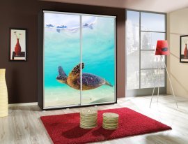 Garderobna omara z drsnimi vrati z grafiko Želva 2 Penelopa 155 cm - kostanj wenge